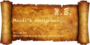 Mazák Benignusz névjegykártya